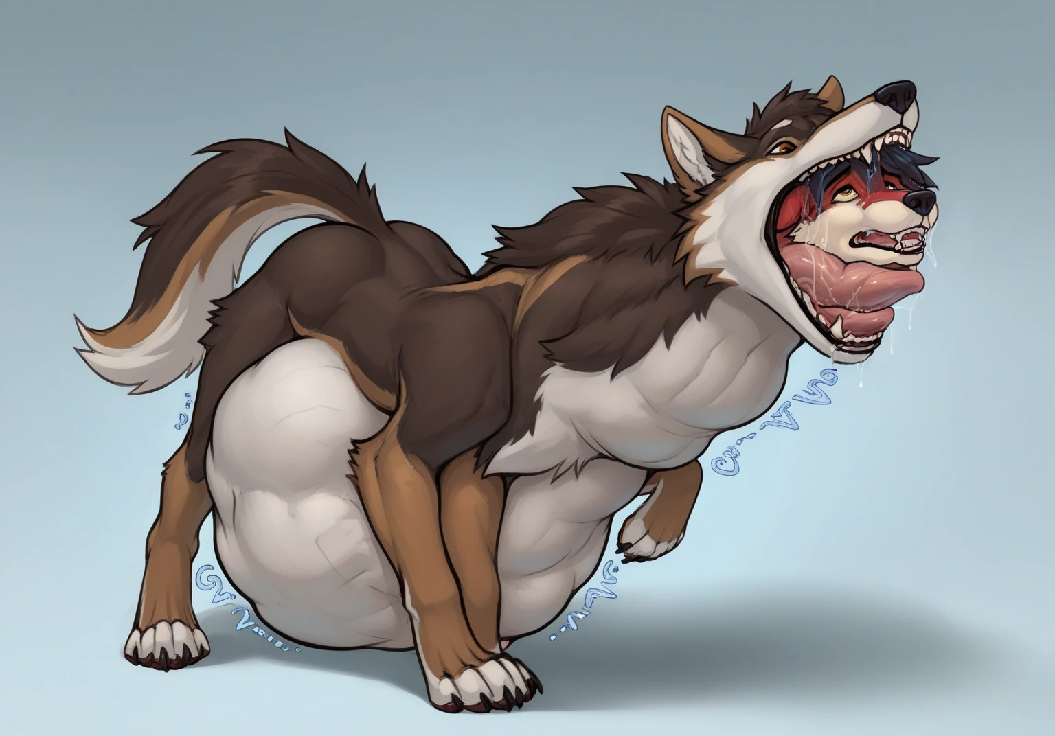Art by spottyjaguar, art by deormynd,art by raptoral, art by notafurrytho,posted on e621,solo,male bernese mountain dog,(fera,quadruped:1.3),balls,knot,seductive,thick legs,foots,showing butt,on fours,slut,humiliation,raising leg