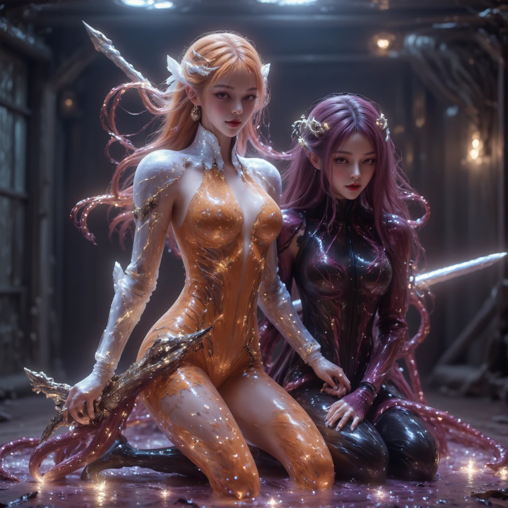 (((pink snakes for hair))), (((medusa))) (masterpiece, round_iris, crispy_crystalline_ grey eyes, eye_focus, extremely_delicate_body, extremely_delicate_hands, holding ice crystal in palm, mature woman, extremely_detailed), feminine_expression, arms_at_sides, full body, long eyelashes, mascara, glowing_grey_eyes, parted lips, sincere smile, symbol-shaped_pupils, ghost, flower-shaped_pupils, smooth_skin, flawless_skin, soft_skin, ((round_ large breasts)), perfect_ large breasts, open cleavage ((pink bodysuit )),  aesthetic, bokeh, lens_flare, enchanting lighting, [ a festive atmosphere, dark hues, feeling excitement ((dark cave background))