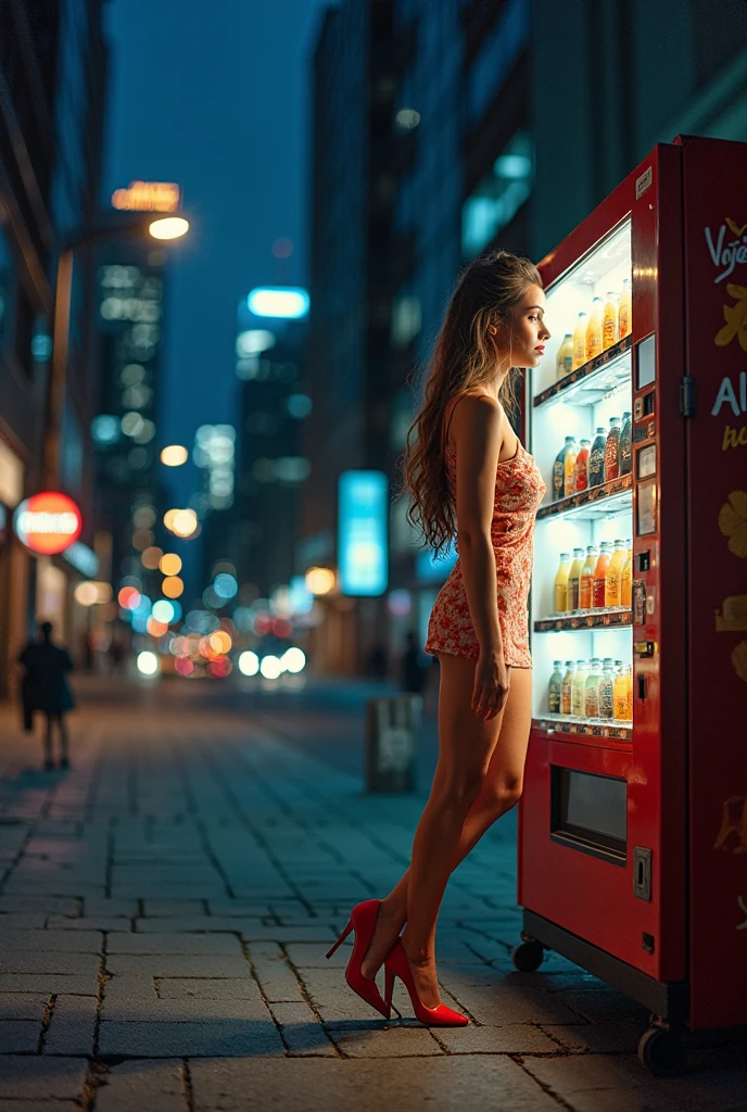 A naked woman hides behind a vending machine in Shibuya.