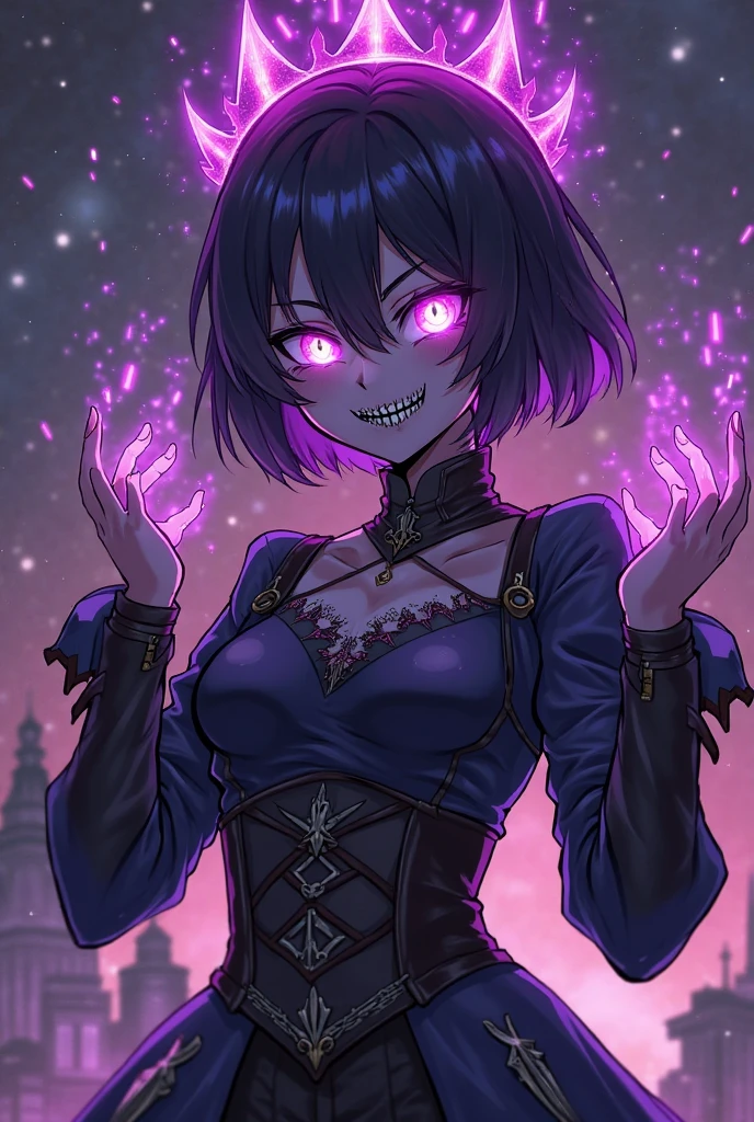 <lora:GothicPunkAI:0.8> <lora:Crazy_ExpressionsV2:0.8> gothicpunkai, 1girl, elf, pointy ears, purple hair, purple glowing eyes, crazy smile, constricted pupils, in purple day light, hiding in the shadows,