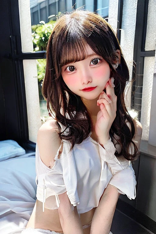 (Girl showing the inside of her mouth:1.5)、(Close up portrait of twin-tailed hair girl with slender small breasts in cute dress with ruffles:1.3)、(without background:1.3)、(tre anatomically correct:1.3)、(complete hands:1.3)、(complete fingers:1.3)、Photorealsitic、Raw photography、masutepiece、top-quality、Hi-Res、delicate and pretty、face perfect、Beautiful detailed eyes、Fair skin、Real Human Skin、pores、((thin legs))、(Dark hair)