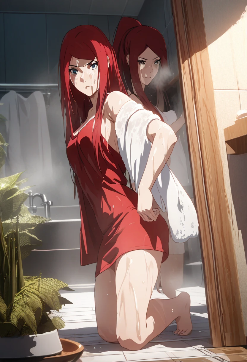 (masterpiece), Highest quality, Expressive eyes, Perfect Face, High resolution, 1 Girl, alone,Character design sheet, (Redhead:1.5) (Female Body:1.3),smile, Medium Hair, (Brown eyes:1.5), (Female Body:1.3), clavicle, naked, Without clothes, Slender figure,Cleavage,seiza,Sitting pose, Blushed,Sweaty, glistening skin,Looking at the audience,Angle from below,(White background),Plain white background,
