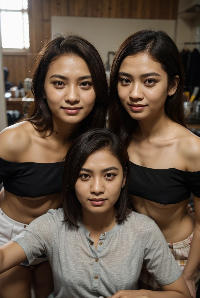 Two Very beautiful naked Indonesian girls with sixpack stomach and very hairy armpits Get her body kissed by an horny man