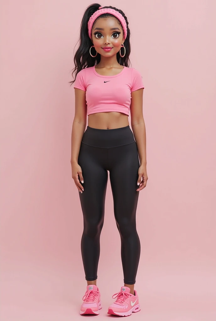 3d cartoon character of woman from the movie Inside Out Disney Pixar style, with black skin, orange eyes, long straight hair,
t-shirt pink, White pants, pink nike sneakers, angry expression on the face