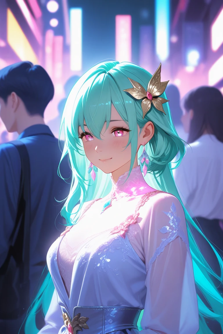 1 girl、Mature、Ample breasts、Mint green hair、Pink Eyes、Long Hair、Mermaid costume、See-through fabric、Pearl Accessories、Shellfish Accessoriehoulder Bare、jellyfish、A seductive smile、High resolution、Highest quality、jellyfish