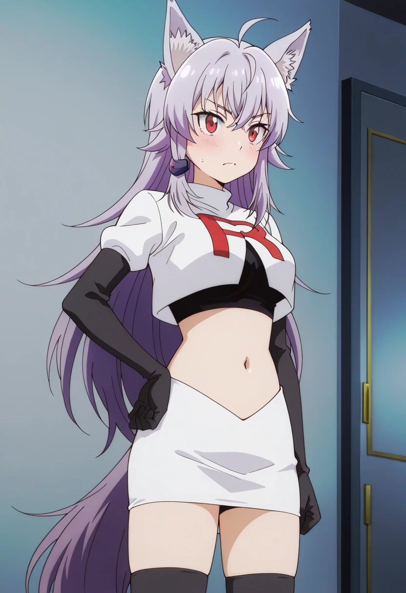 SHYHero, solo, 8k, masterpiece, absurdres, anime, {arms behind head}, contrapposto, spread armpit, nervous smile, blush, forest, night, cowboy shot,
