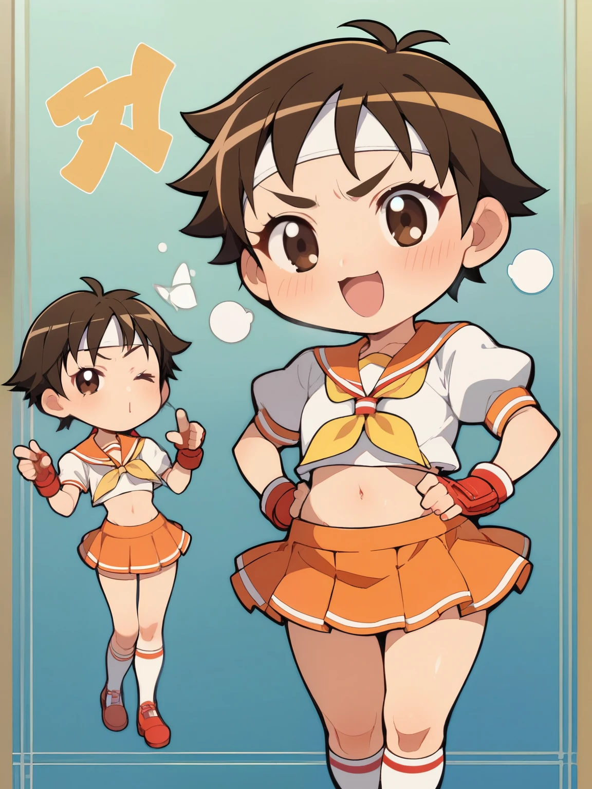 score_9, score_8_up, score_7_up, score_6_up, score_5_up, score_4_up, anime,nsfw, uncensored,( chibi:1.5),anime girl,correct anatomy,young ,Petite,short,skinny,flat chest,1 girl on break day,street fighter、((Kasugano Sakura))、high school girl、sailor suit、Mini Skirt、((short hair)),Pretty Cure Style:1.3,