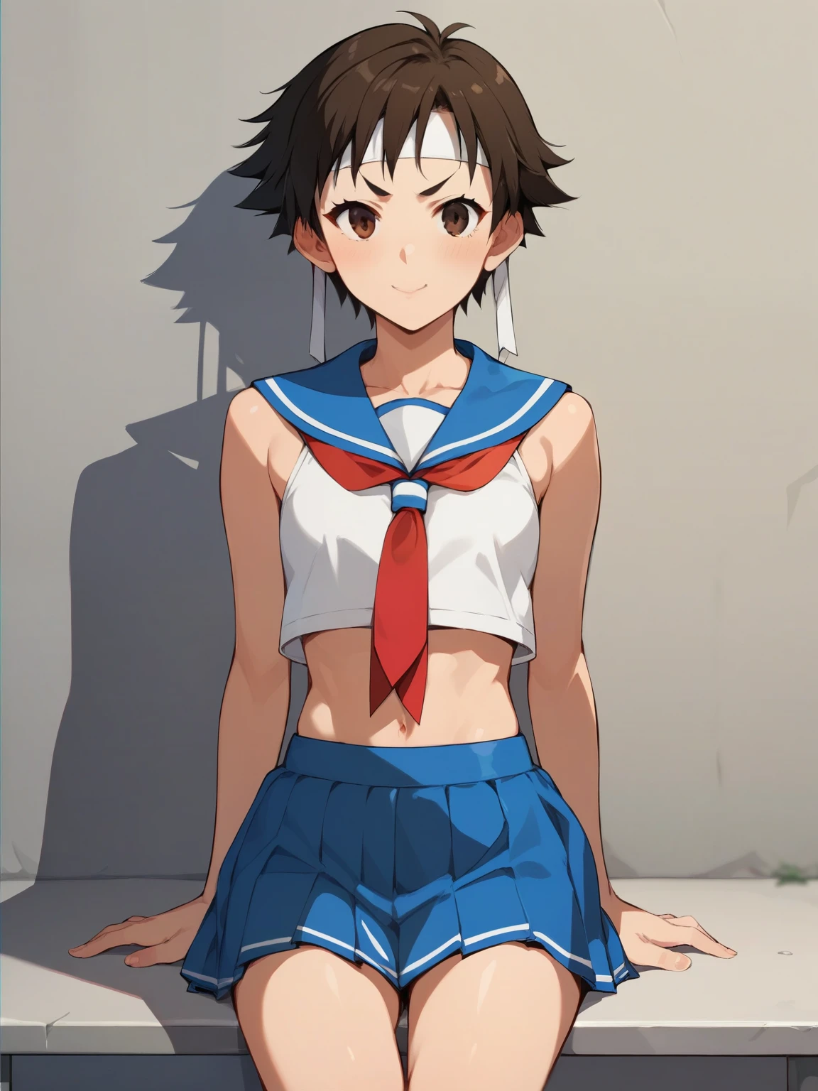score_9, score_8_up, score_7_up, score_6_up, score_5_up, score_4_up, anime,nsfw, uncensored,anime girl,correct anatomy,young ,Petite,short,skinny,flat chest,1 girl on break day,street fighter、((Kasugano Sakura))、high school girl、sailor suit、Mini Skirt、((short hair)),