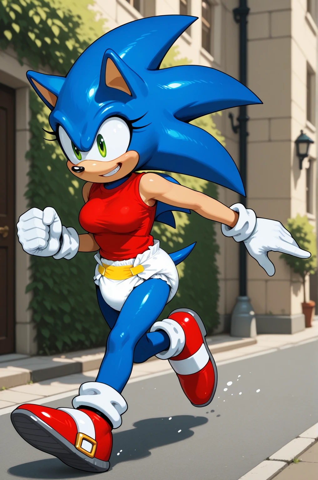 Sonic the Hedgehog, iconic mascot character, pose striking and bold in T pose,
(Game industry: 1.0),(Cartoon animation: 1.5),
(Blue hedgehog with spiky hair),(Sonic shoes with red laces),
(Background: Green hillside terrain),(Dynamic and lively atmosphere),
(Wide-legged stance, arms outstretched),(Anime-style shading and lighting),
(Vibrant colors and crisp details),(Nostalgic gaming charm),
(Familiar and beloved character design),(Product of Sega Genesis legacy)
(The legendary Sonic the