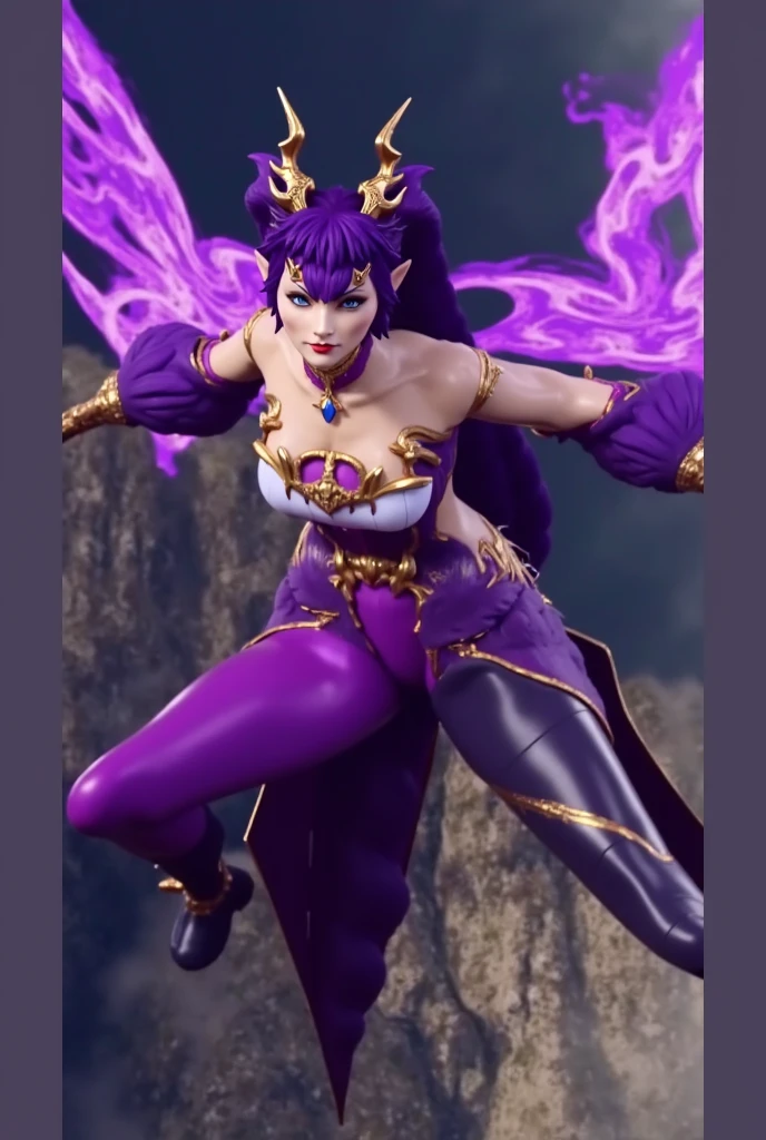 1 Pale Skin Jester, pointy ears, triangular eyes and a smile that expresses madness. Wear classic jester clothing, mostly purple, yellow and lemon green collar, his shoes are the same color. It has a J-shaped tail and a kind of black cape.
