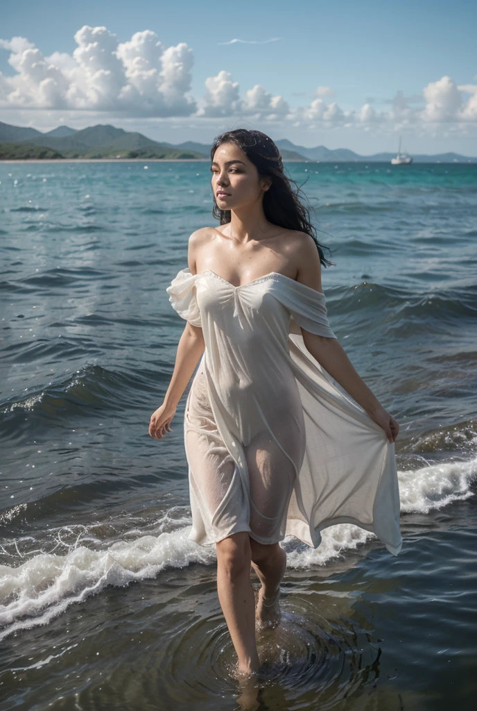 calidad superior,1girll,Cabello largo,Cara hermosa,She is in deep sea in light etereal dress,solamente,vestido volador,cabello disperso en el mar, Create the most beautiful woman image., brown skin, tipo egipcio, Compared to South Americoa, Creel, Beautiful teen girl is the most beautiful., Pretty girl, mujer bonita, arte (imagen:1.3), (estilo de portada:1.3), modaab, Mujer, vibrante, vestimenta eterea, posing in a dramatic pond, volando como waifu, Frente, De color, fondo, asombroso, magica, trendy, moda, Cara detallada, piel impecable, ojos detallados, ojos perfectos, joven sexy, full body shoot, Bajo el oceano, rodeado de mar, dramatic bokeh, resplandor que fluye, parcialmente vestida, FilmGirl, beautiful little girl, pose sexy, pose de waifu, light through water, Field with beautiful aquatic flowers (Escote de primer plano), meditar, Zazen, Un meditativo (Pintura de paisaje chino), (pintura a tinta y acuarela), (Fondo de pantalla de 8k), (Efecto de luces y sombras), renderizado por Octane, White balance design, Extremely detailed image rendering, wide angles, Profundidad de campos, obra maestra, realista, bellamente retratado, Un detallado, preciso, obras maestras, obra maestra", caudas blancas, Submarino, sumergido, cabello desordenado que fluye bajo el agua, volando sumergido, nadando bajo el mar, volando bajo el mar, libre como un pez, tratando de alcanzar el fondo, tratando de alcanzar la superficie, Full body session, todo el cuerpo perfecto, luces de afilado, Hora dorada, cabello muy largo y sexy, cabello desordenado y extralargo, pelo tan largo como su el cuerpo, espuma blanca, bokeh, undersea bokeh, abismal, bokeh, abism, semi nude, hermoso escote, volando dentro del oceano