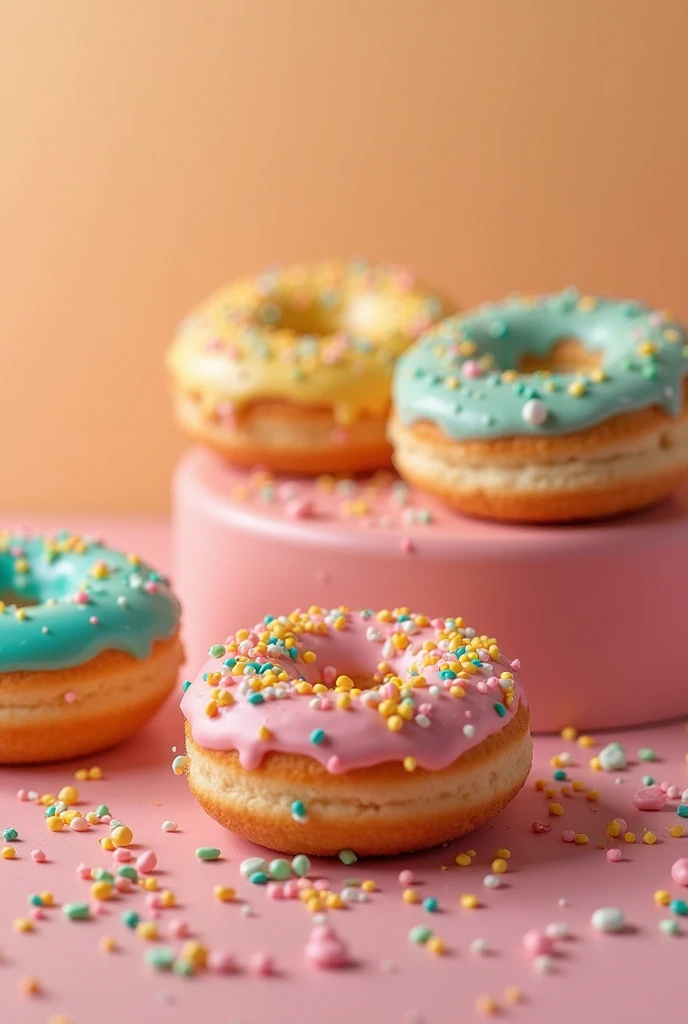 4stacked donuts with one donut on the other side with large blured bg