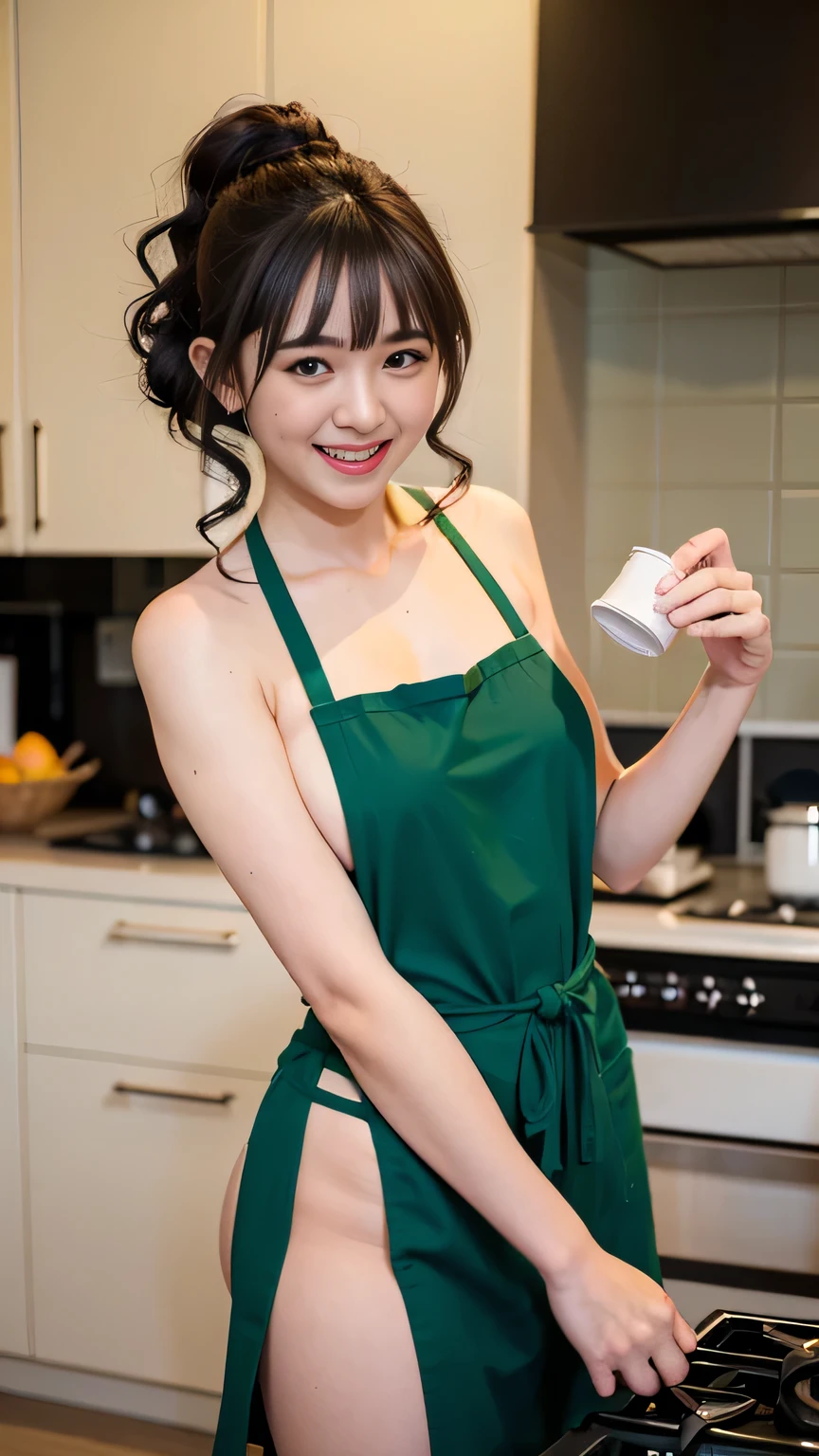 (Realistic、Photorealistic、Ultra-detailed、Highest Detail Skin、highest quality、masterpiece、超A high resolution)、Very cute Japanese woman、18-year-old、Gradient lighting、One Girl、Purelos Face、(((((Naked Apron、Wear only an apron、Green apron only、No clothes)))))、(((Coffee shop clerk、Serve customers at the counter)))、On the bed、Laughter、Realistic skin types、Perfect Style、Gravure idol pose、shortcut、double eyelid,((The camera is from the side of the body)),Small breasts、