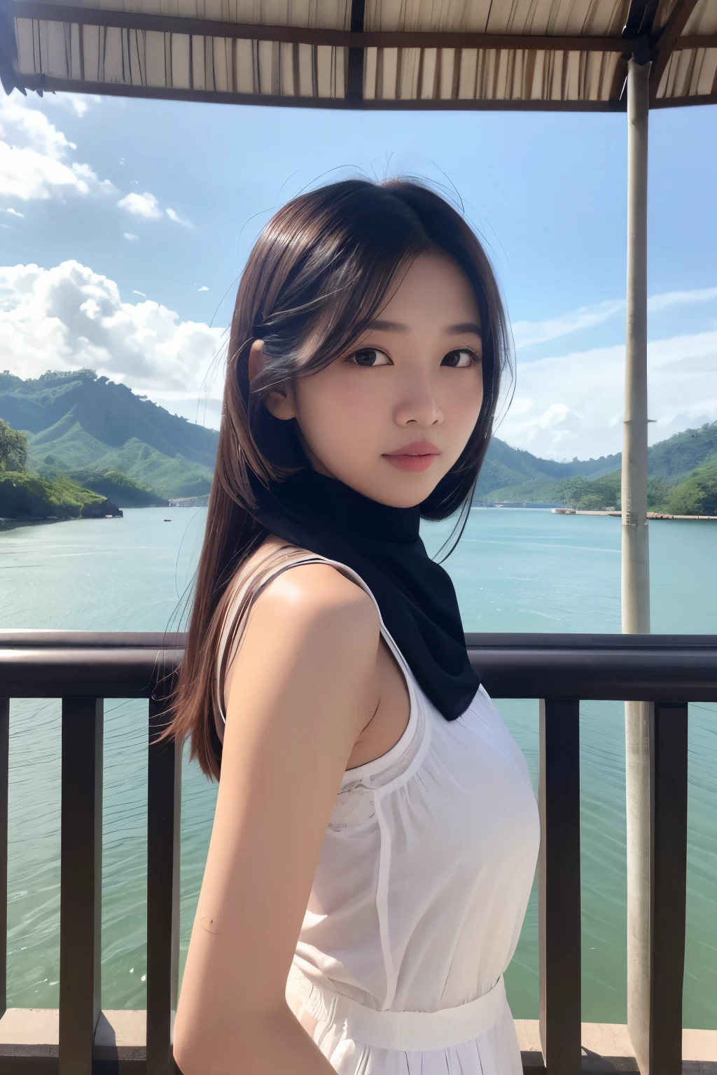 a girl on the mountain,weapons deployed,Face the screen,size