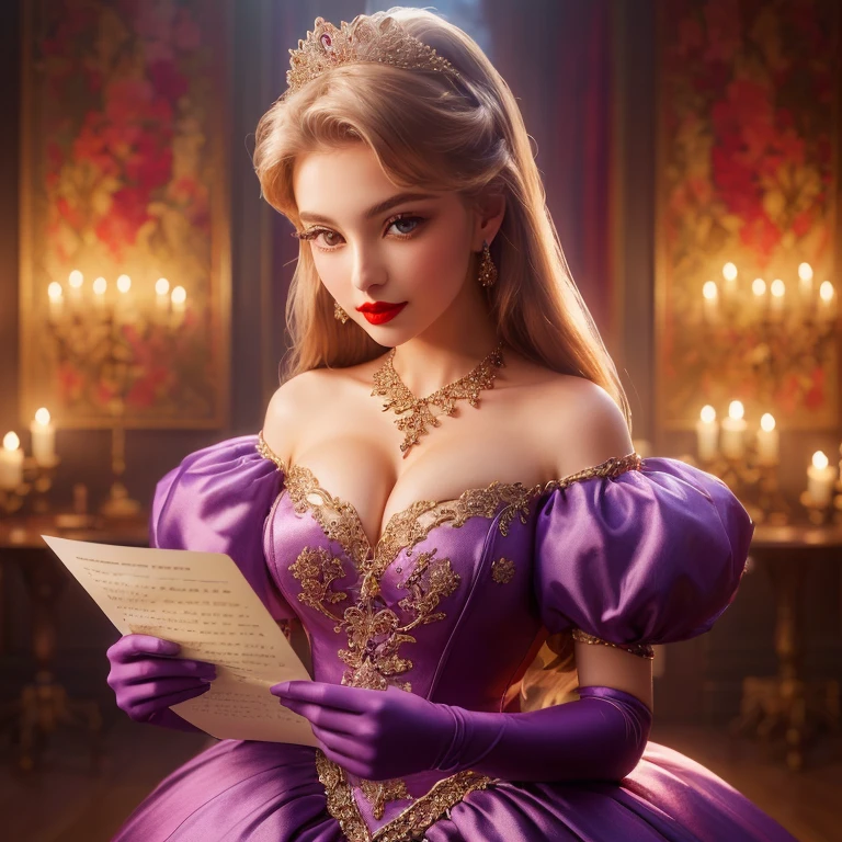 (masterpiece, best quality:1.5), highest quality, High resolution, super detailed, Realists, Upper body photo of a brunette sorceress, detailed and beautiful eyes, beautiful detailed lips, very detailed eyes and face, longeyelashes, shiny satin dress, Holding a wand in your hand and performing a transformation spell, The apple turns into a mirror, Magic wands present and shiny, Beautiful and colorful makeup, elegant and noble々The jewelry bag, Gardens as background, soft daylight, bright colors, fine brushstrokes, Portrait style, Silk dress fabric, beautiful color palette, glowing skin, First-class rendering, that captures every detail, enchanting atmosphere, subtle shadows and lights, (perfect anatomy:1.2), (The stunning sorceress turns an apple into a mirror (a transformation with the magic wand:1.4), (magnificent panorama view:1.2)