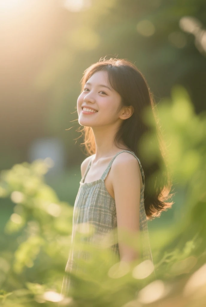 masterpiece High resolution Female student Delicate face natural atmosphere boyish 16 years old Mole Tanuki face Tank top Please open your mouth wide Listen to the Earth Listen to the Earth bright future A peaceful world