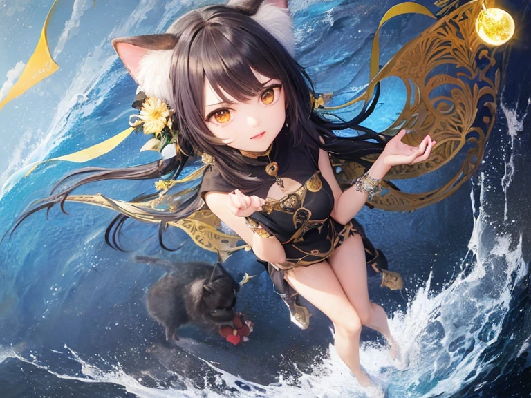 (Best quality: 1.3), (Masterpiece: 1.3), (Ultra Detail: 1.3), (wallpaper, 1girl, solo, official, brown hair, animal ears, ponytail, hair ornament, green eyes, red eyeshadow, jewelry, detached sleeves, medium breasts, dress, 狐狸 tail, bracelet: 1.1),([diamond:1.3|eyes]:1.2), ([opal:1.9|gradient_hair:1.3]:1.2), (hair dripping:1.25), (detailed hands and fingers:0.9),,tbcc illustration,(detailed super oily shiny skin:1.1),([wet:0.8|mucus]),wet thighhighs,