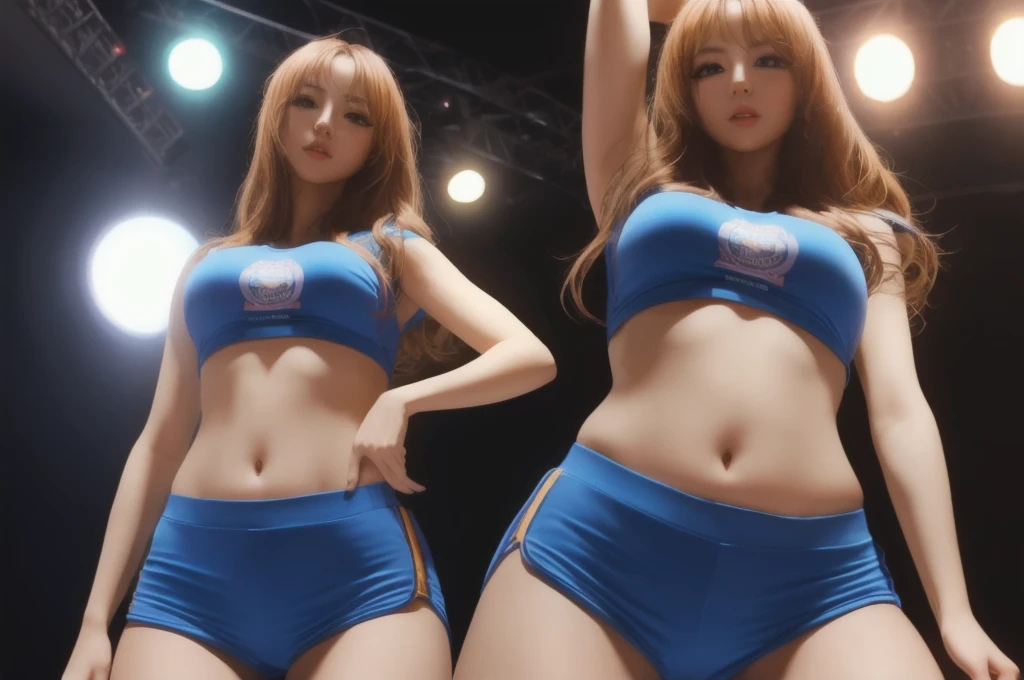 ((Realistic lighting, Best quality, 8K, Masterpiece: 1.3)), Clear focus: 1.2, 1 girl, Perfect Figure: 1.4, Slim Abs: 1.1, See through, tight clothing, ((Red-Haired)), (panties: 1.4), (Blue crop top: 1.4), (Outdoor, Night: 1.1), City streets, Super fine face, Fine eyes, Double eyelids,