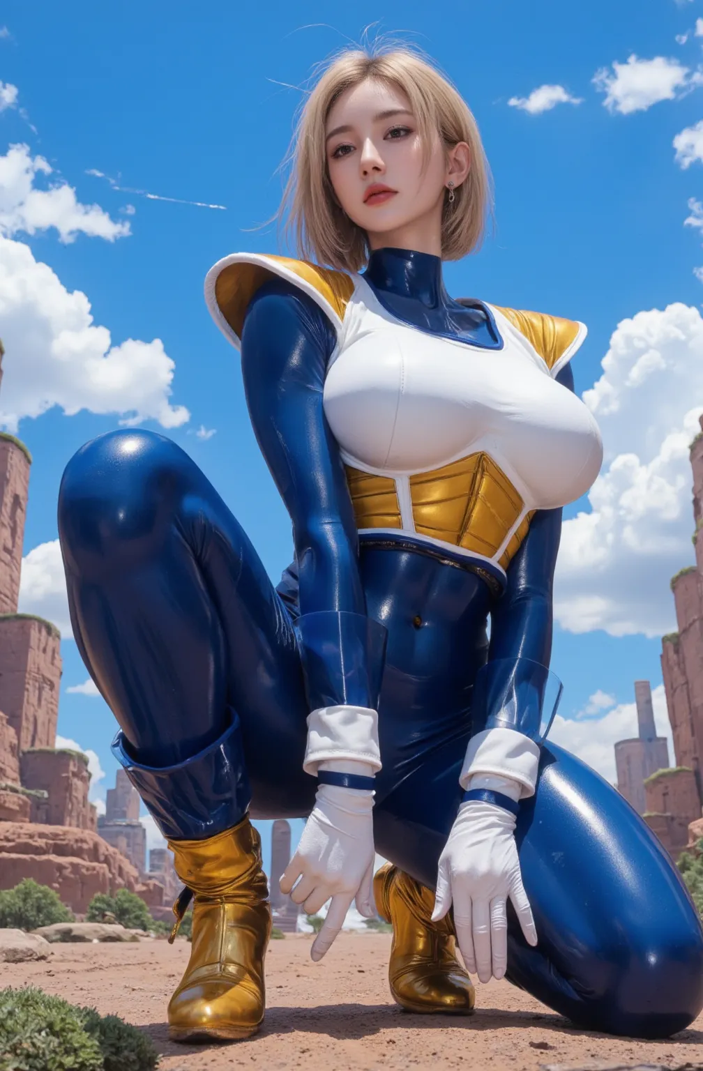(Muscular:2), (thick thighs:1.8),
princess_zelda_aiwaifu, pointy ears, braid, hair ornament, hairclip, fingerless gloves, blue shirt, long sleeves, crown braid, bangs, black pants, green eyes, parted bangs, short hair, sidelocks, thick eyebrows, (tight pants:1.3), (big smile),
hard nipples, small breasts,
eyeshadow, lipstick, midriff, abs, (sitting on the grass:1.3), (kneeling:0.9),
looking at viewer, (from behind view:1.3),
rim lighting, detailed skin, detailed eyes, grassy field