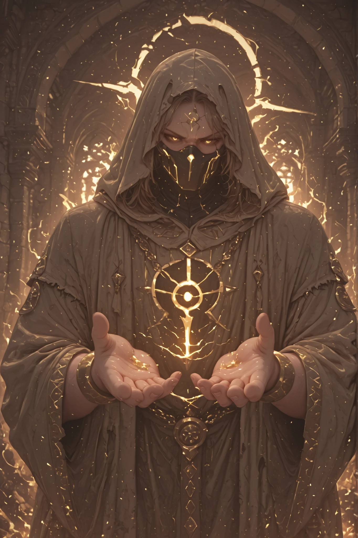 The Strongest Hand　Negative Aura　is cool　End of the World　male　Expanding hands　robe　Bring it to the front of your face　Mage　 Collapse　Highest Quality　masterpiece