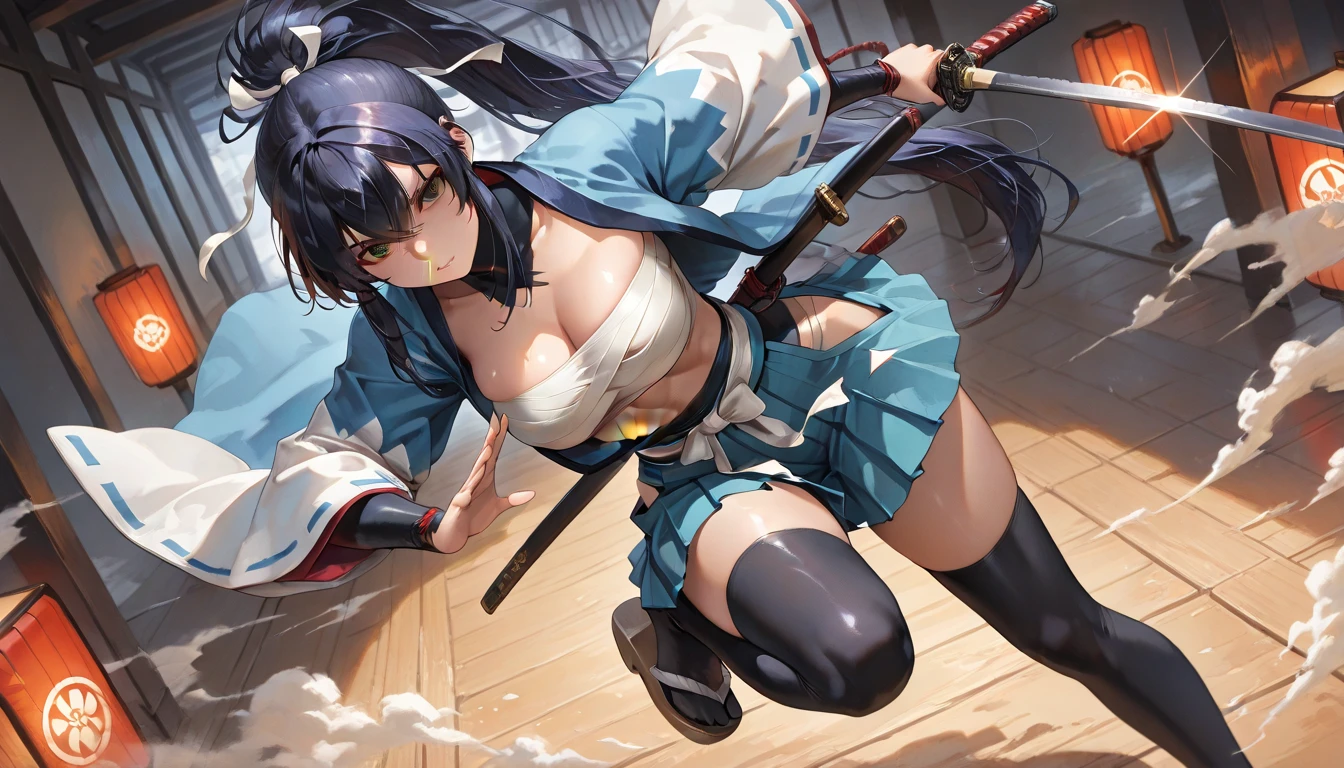 (Japanese women)、(Warrior Princess)、(Goddess of War)、(Black Hair)、(ponytail)、(Old Japanese Armor)、((Holding the Japan sword))、(True to prompts)、(Deluxe)、(Glaring with sharp eyes)、(unrealistic, Oversized breasts),(battlefield)、(grassland)、((A large number of soldiers))、(sunny)、(blue sky)、(Best lighting)、{{{Browsing Caution}}}、{{{masterpiece}}}, {{{Highest quality}}}, {{ultra-detailed}}, {{shape}}, {{{Very delicate and beautiful}}},{{extremely detailed CG}}、{{unity 8k portrait}}、{{Fabric Shading}}、{{super detailed skin}}、{{Perfect Anatomy}}、{{detailed}}、{{Dynamic Lighting}}、{{{beautiful detailed eyes}}}、{{{beautiful detailed Face}}}、(Perfect Legs)、(Perfect breasts)、(Perfect pose)、(Perfect body)