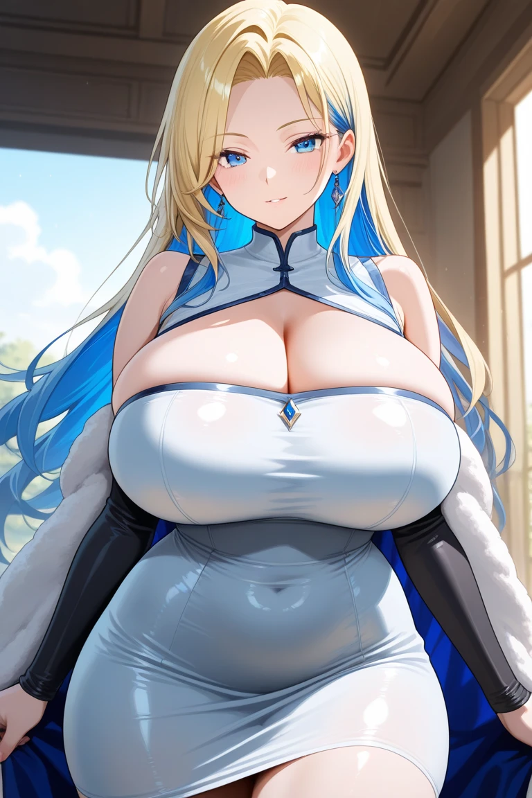Anime illustration、alone,One Girl(Large Breasts)、(Perfect Eyes, Highest quality:1.2),Highest quality、Idol Sculpture、Perfect Proportions,slouch、Sexy Stage、Highlights sexy breasts、Sexy pose、piece、Fascinating and seductive look、Wet Skin、Blurred foreground,(Big Breasts)、Thick thighs、((Shiny Hair, Glowing Skin)),1000+ Favorite quality、