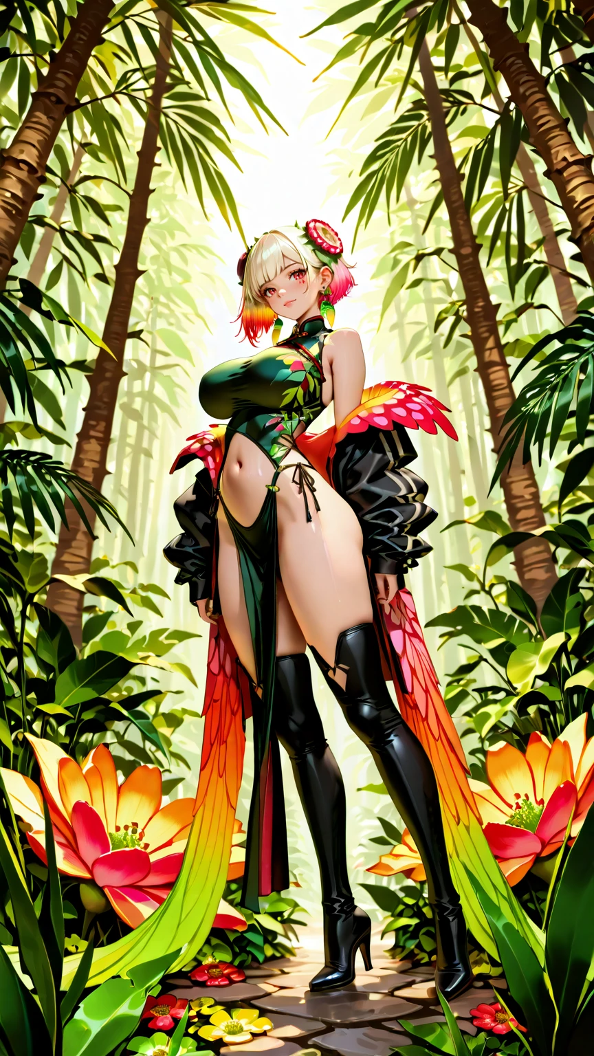 (masterpiece, top quality, best quality, official art, beautiful and aesthetic:1.2), (1girl:1.3), extremely detailed,(fractal art:1.1),(colorful:1.1)(flowers:1.3),highest detailed,(zentangle:1.2), (dynamic pose), (abstract background:1.3), (shiny skin), (many colors:1.4), ,(earrings), (feathers:1.5) , (Flamethrower:1.3),red background,Phoenix dress,