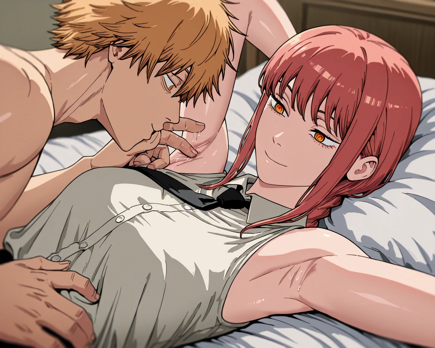rating_explicit, beautyful mature woman, red bra, redhair, red hair, long hair, blue eyes, red lipstick, encorped body, doggystyle sex