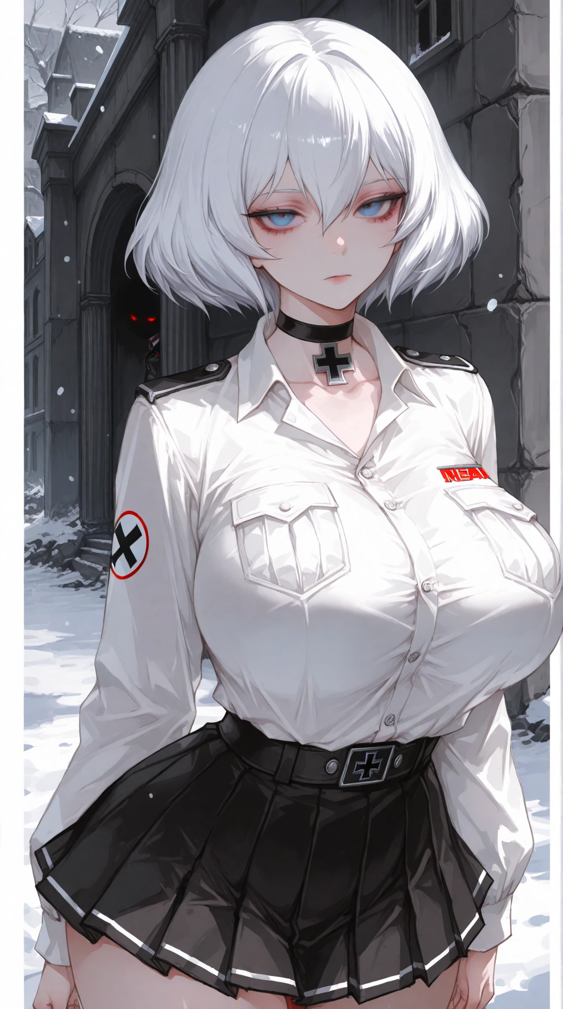 naked,furry,Wolf,woman,big breasts,My abs are a little cracked,Has some muscle,sweating a lot,bad guy,enemy,injured,is falling down,white of eyes,foaming from the mouth,Cramp,boss character,There's a lot of blood,suffering face,snow dungeon,Are crying,monster,I have no strength in my body,one person,heavy bleeding,Almost dead,Loser,Steam is coming out from the body,short hair,looking down from above,shine on the skin,Shiny on your abs,female,being beaten up,Full of scars,Close distance,strangle one's own neck,Upper body,cornered,breast milk,Looks strong,outside,freezing,heavy snow,seems cold