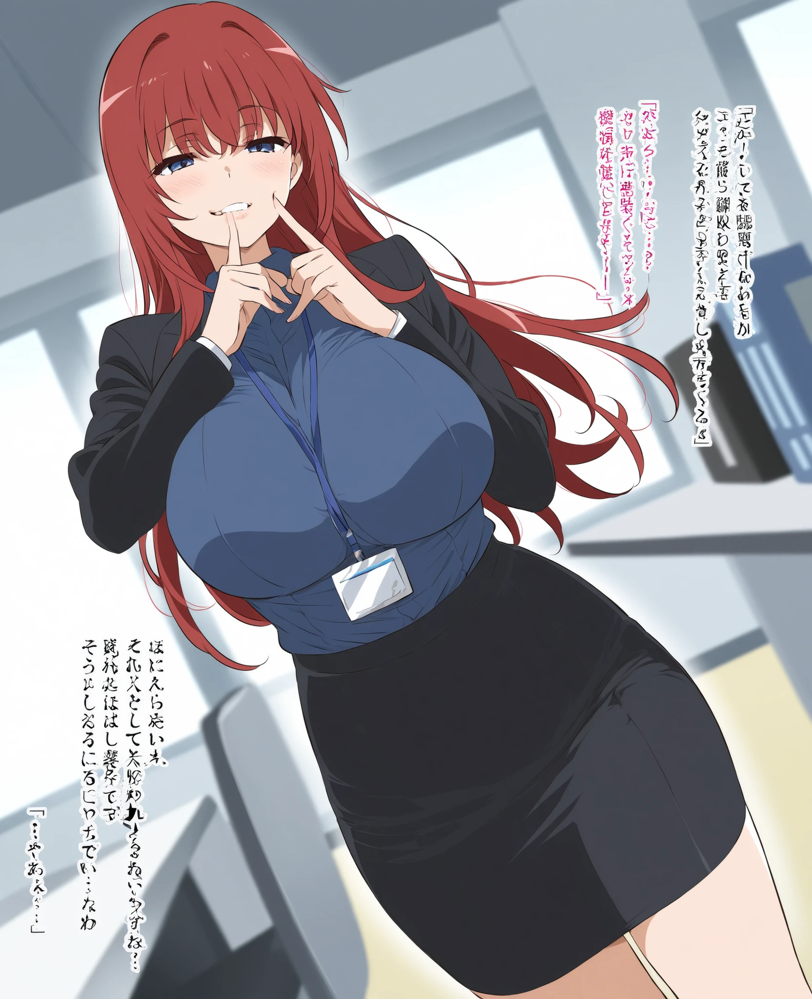 (masterpiece), (best quality), (high res) (solo), (perfect anatomy) (perfect face), (orange hair), (long hair), pale skin, (1boy1girl), massive chest, big breast, wide hips, thick thighs, narrow waist (skin tight office suit), round eyeglasses, freckles on face, freckles on shoulders, freckles on chest, blue glowing eyes, brushing, (long eyebrows), in a club, drunk, teasing, in a wheelchair