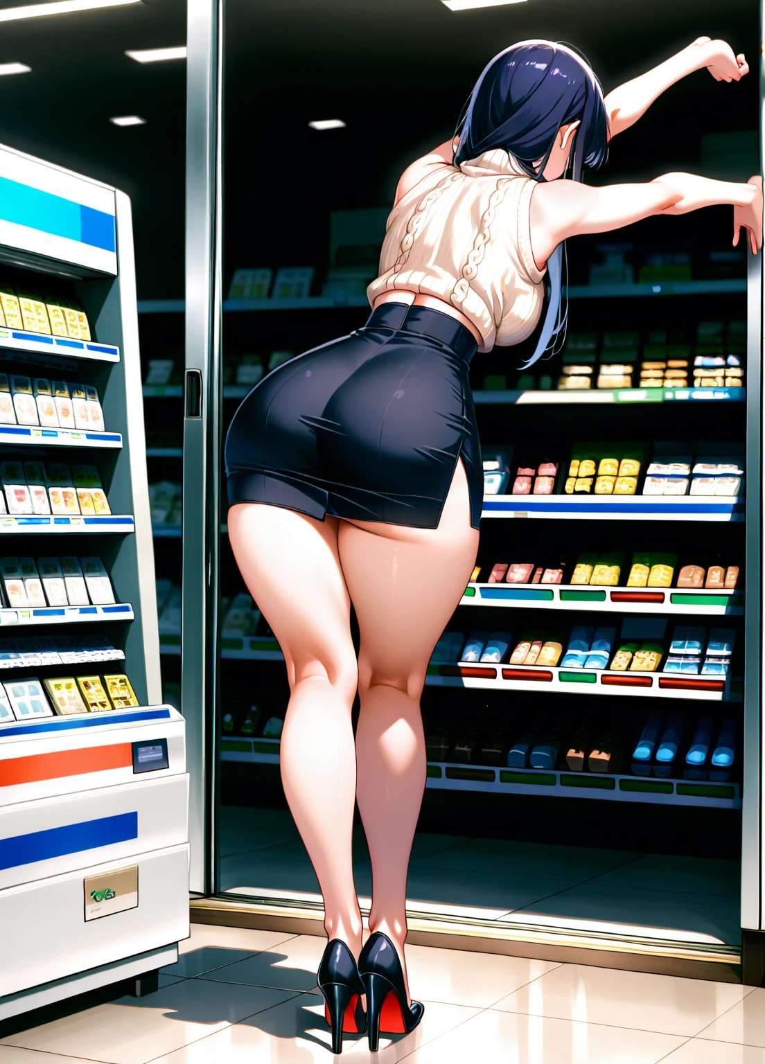 Score_9, score_8_up, score_7_up, score_6_up, score_5_up, score_4_up, source_anime, 1girl, cute girl, detailed eye, secretary clothing, secretary, sleeveless, French twist updo hair, sagging gigantic huge biggest breasts, wide hips, thick thighs, huge areolae, areola slip, dark nipple, dark areolae, nipple cover, hairy stomach hair, hairy armpit hair, Japanese, cute Japanese, hentai, sweating, heart mark words, smelly, working atmosphere, brown hair, computer, crowded, leg tights, receptionist atmosphere, counter, in reception counter, shopping mall, information counter, cum shot on back, bukkake, sperm, sex from behind, spreading legs, penis, ass, asshole, blushing, orgasm, fuck, back view