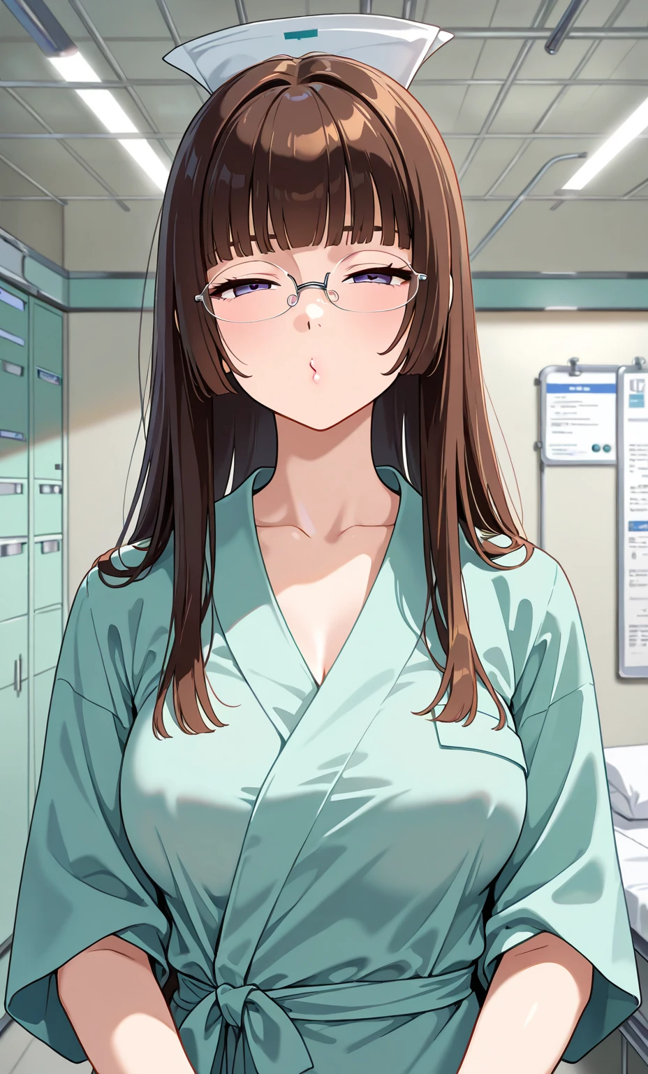 Pornographic images,Movie Scenes,Fantasy art,Best image quality,Surreal portrait,(8k),Ultra-realistic,最high quality,high quality,High resolution,high qualityの質感,Attention to detail,Beautiful details,Fine details,Highly detailed CG,Detailed Texture,Realistic facial expressions,Tabletop,before,dynamic,bold,1 Girl,(Ideal body proportions:1.5),Highly detailed skin,curve,,Beautiful breasts,Large Breasts,Pale skin,(Thinning hair),(Soft Hair),(Super Straight Hair),Long, slicked bangs,Very light coppery amber hair,Hair on one eye,(Pink nurse uniform:1.3),(Sculpture Pose:1.5),(hospital、Hospital room、Patient Bed:1.5)