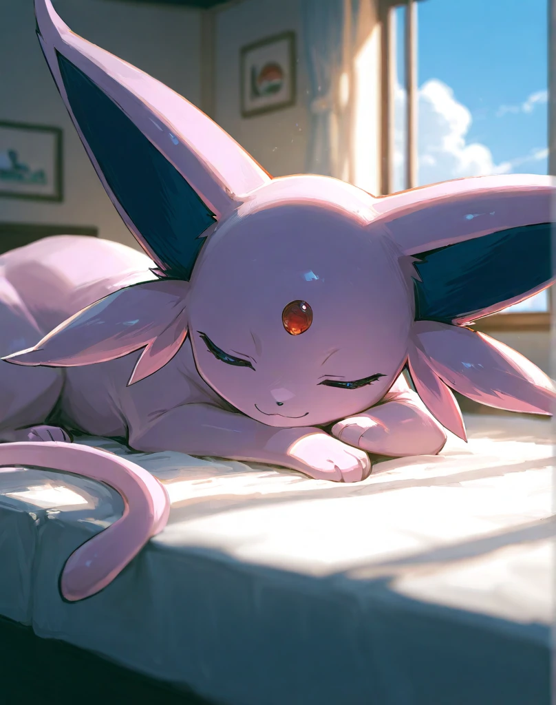 cafe, window, curtains, cushion, summer, day, available_light
((espeon)), [[light_purple_body, purple_cheek_tuft, long_ears, long_cat_tail]], non-humans, no-hair
(((quadruped, feral, canid, canine))), hind_limbs, (pink_pawpads:1.33), (animal_legs, animal_hand:1.2)
solo, looking_at_viewer
(on_front), lying
rear_view
best_quality, hi_res, masterpiece, absurd_res
Highly_detailed, 4k, high_detail, detailed_background
uploaded_on_e621, (by_Hioshiru:1.2), (by_Ancesra:0.6), (by_Kekitopu:0.6), (by_kikunyi:0.6), (by_Syuro:1.2), (by_Doxy:0.6), (by_youjomodoki:0.6), by_dacad, (by_reysi:1.2), by_zinfyu, by_pata, by_chunie, by_dr.bubblebum