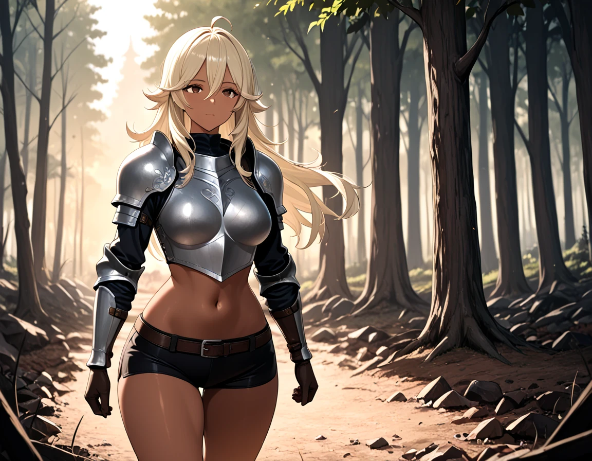 (prettiest teenage girl), (tall girl with big breasts: 1.2), (brown skinned giantess), (catgirl), :3, armor, gambeson, poor clothing, adventurer clothing , fluffy ears, (very skinny: 1.2), navel, (2girls:1.5), (height_difference:1.8), (size_difference:1.1), (giantess:1.1), a giantess looking down at tiny woman, a giantess hugging a tiny woman, a tiny woman below the breasts of a giantess, forest background, simple background