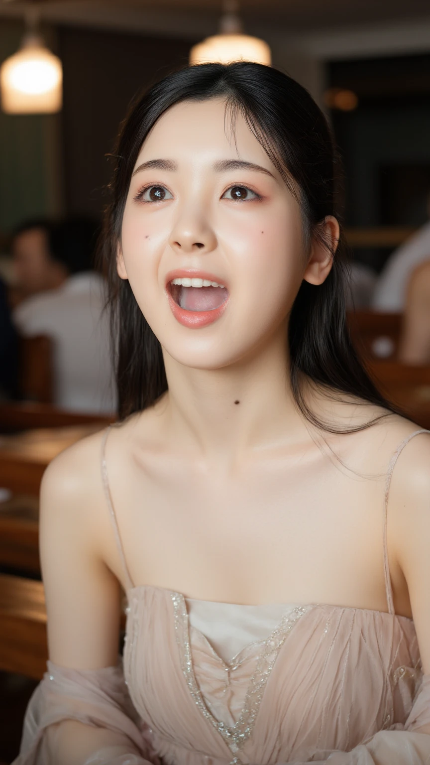 Highest quality, Realistic, 1peopleの女の子, woman,(Skin Dentition), nude,Mid-chest, (bright), (Professional Lighting, Bokeh), (street), people々, crowd, Braided bangs, nice, bloom, Floating Hair, (Dynamic pose:0.6) , Soft lighting, ,((( She is being made to cum)))