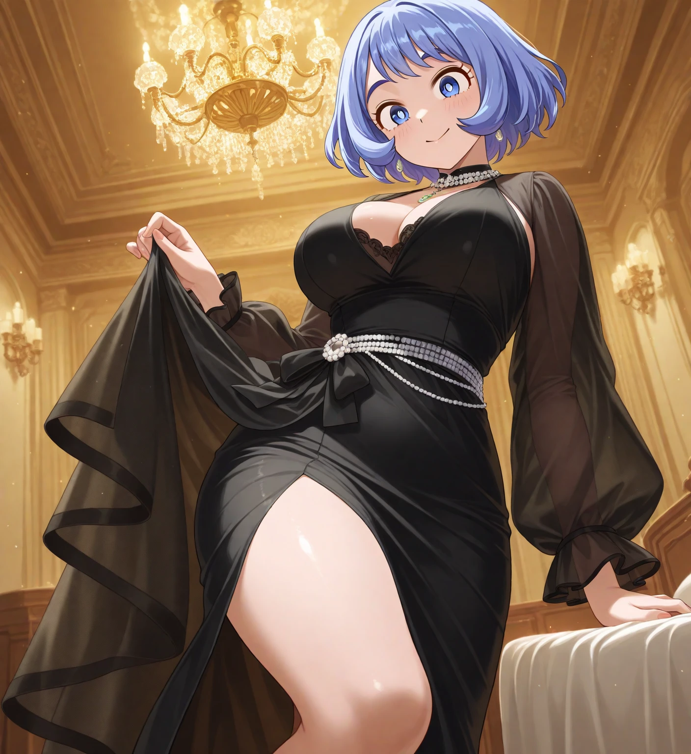 (masterpiece)), ((top-quality)),((Vivid light and shadow depiction)), (The ultra-detailliert), ((kawaii)), cute little, (Detailed body line depiction), ((detailed face depiction)),((ighly detailed)), 4K、 (8K), top-quality, (Beautiful fece),(((World-class quality))), ighly detailed, hight resolution,(((独奏))),((((blue green hair)))).((((shinny hair)))),(((White and beautiful skin))),(((Detailed udder))), (((Beautiful blue-green eyes))),(((Short bob hair)))),(((Ahoge))),normal breast、(((Bold poses)))、(((red blush))),(((Shameful smile)))、(((Looking up from your feet)))、(((Composition seen from the side)))、acrobatic pose、((Hair flutters in the wind))、(((In a dark love hotel room))),(((full of sweat)))、(((open the legs widely))),((Detailed crotch depiction))),(((Used condoms scattered)))、(((Used condoms are attached to the body))),(((lying back))).(((Open your crotch)))、(((Emphasis on the crotch)))、(((dripping white liquid on the body))),((((cum on hair ))),(((Detailed navel depiction))),(((cum on facial))),(((Fall back and raise your legs)))、(((On the red bed)))、(((Close-up of the crotch))),(((((Blue dress)))))、(((White lace panties)))、(((Both hands are restrained by handcuffs)))