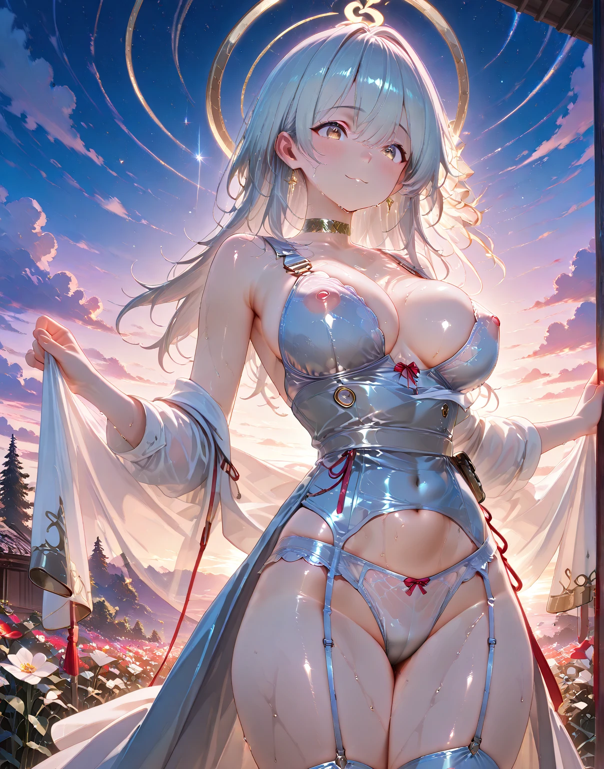 ((open your mouth wide))、tears、cloak、(((spread legs)))、Blue tattoo、(((naked)))、(((pubic hair)))、female organ、Beautiful female magician、(((silver hair up style)))、((whole body))、night