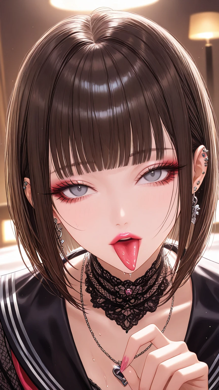 score_9、score_8_up、score_7_up,One girl、(((Tifa Lockhart)))、Erotic、Dark fantasy、Realistic style、Beautiful Face、Beautiful fine hair, 繊細でBeautiful Face立ち、Perfect female body、Small waist、Kneel、Big Tits 1.1、Beautiful breasts、lips、Long Hair、eyeliner、Eye lashes、Detailed eyes、Mature Woman、sexy、Cool face、Staring at the audience、(Painful expression、Cum in mouth,steam:1.1)、blush、(Detailed Hair、bangs、Dark Brown Hair、Fluttering Hair)、Stone Wall、Dark dungeon background、Brown eyes、FF7、Silver Earrings、(Black slave collar with chain、Leather Harness Bondage Restraints、Tightly squeezed breasts、shibari、suspenders、Put your arms behind your back)、No correction、Sweaty、Wet、開いたlips、Upper Body、naked、(Plump nipples)、High resolution、high quality、最high quality、masterpiece、HDR、Highest production values、masterpiece、((blowjob、deep throat、Huge penis in mouth、(Woman swallows man&#39;s penis、Penis in her mouth、His hands are holding her head)、One man、A thick but not long penis、Vein Penis:1.1))、Cum on tits、Semen dripping from the penis、