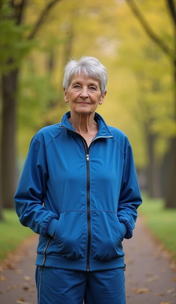 ((best quality)), ((masterpiece)), (detailed), perfect face elderly woman walking through her food plot while smiling at the camera
