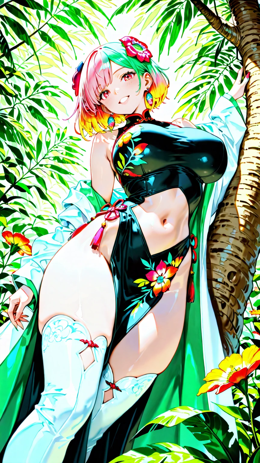 Shinobu Kocho from Kimetsu no Yaiba, Kimetsu no Yaiba style, large breasts, wide hips, long tongue, open mouth