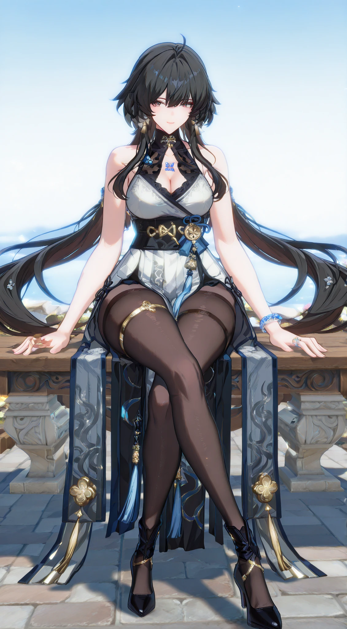 ((highly detailed)), Genshin Impact, ((Hu Tao)), Perfect human hand,(Small breasts:1.1),relaxed poses, ((fit female)) , Super perfect body curve, masterpiece, 4K, detailed, Perfect face, (20 years old) Enthusiastic body language, Fit the figure, gorgeous Perfect face, Happy expression, open mouth, realistic style and super detailed renderings, Surrealism, Surrealism油画, Contour shading - ((Full body portrait)), Sitting on a rock in the city , Hands on thighs,Huge breasts