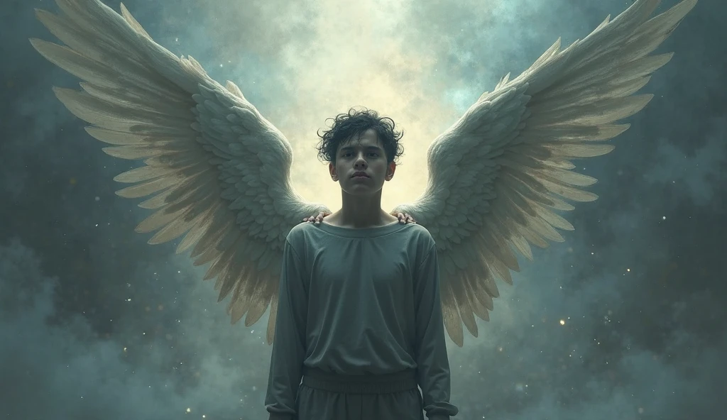 angel boy age 16 shirtless sexy abs plumpy lips, sexiext Nipples with 4 cm diameter , with 4 big black wings,White skin,hunter eyes, White Gradation silver,Wearing a plain white skirt, In The Night Skies Illuminated by the light of the Moon