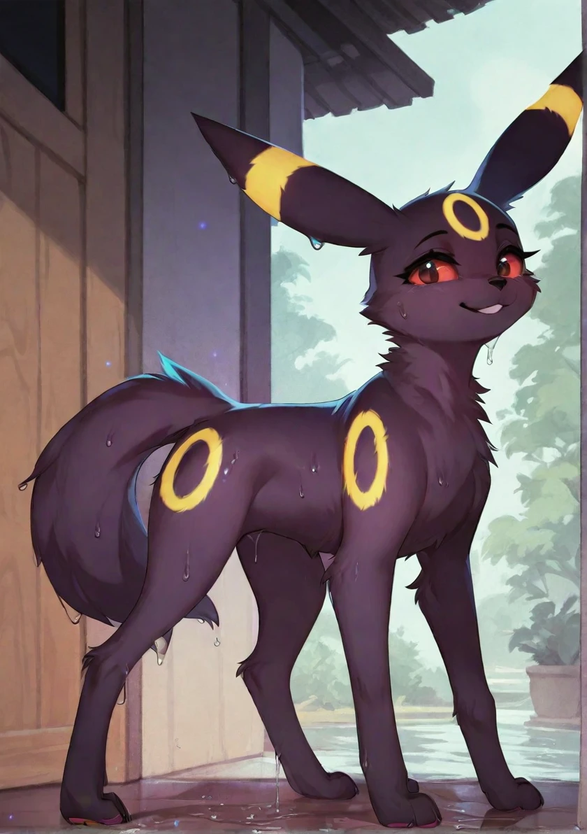 (Feral:1.6), female, cute, umbreon, chibi, laying on a bed, seductive expression, detailed facial features, high quality, 8k, photorealistic, (By Hioshiru:1.2), beautiful detailed eyes, extremely detailed face, finely detailed fur, (Innie pussy:1.4), solo, masterpiece, award winning, (petite:1.4), (petite hips:1.4), on side, :raised leg:1.2), (side view:1.2), (Nsfw:1.6)