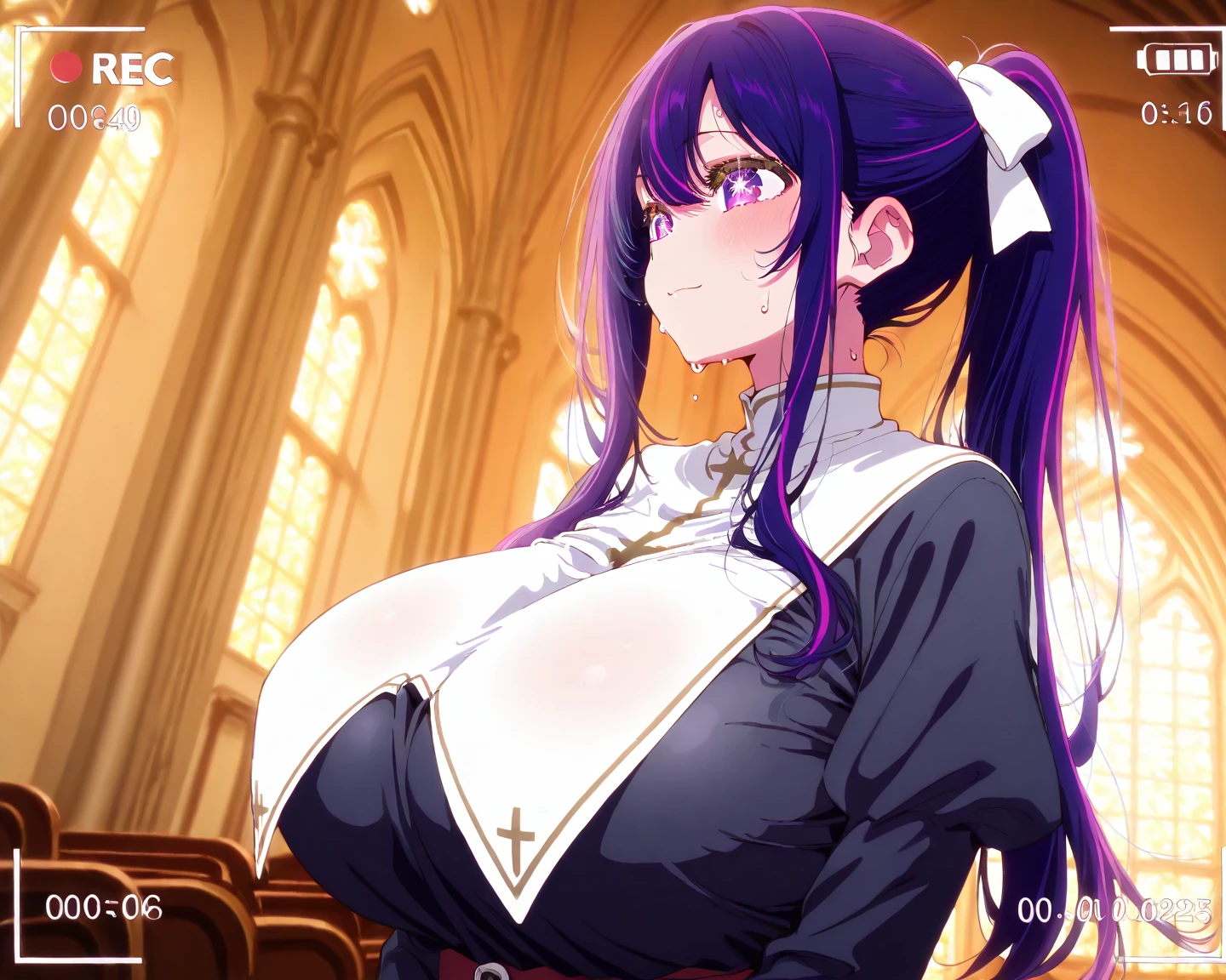 {artoria pendragon_fate ubw:1.15},(((black hair:1.5))), ((beautiful dark blue_eyes)), , ((Strong light )) , 1 girl,, alone,((surprised eyes:1.7)), hair between eyes,(wet white lace panties:1.5),, bare shoulders,, cleavage, thighhighs, ((( long straight ponytail))), ((torn wet white shirt, see-through nipples:1.5)) , beautiful light, , close up face:0.2, detail navel , detail thin thigs, , ((sitting on silver liquid:1.8)), wet white lace panties , trouble eyebrow, nsfw,(ecstasy:1.8) ,(slut:1.6),(vulgarity:1.7),(fucked silly:1.8),(steam:1.5),(wet:1.5),(trembling:1.5),(Turning the face side to side:1.5) ,(drooling:0.6),(sweat:1.5),closed mouth:0.8, wince,(orgasm:1.7), trembling:1.8, beautiful upper body, Beautiful body, beautiful character design, perfect eyes, Perfect face, expressive eyes, Turning the face side to side,(church:1.5),in the center of the image, official art,High Definition CG Unity, Perfect lit, bright_front_face_lit, ,(Highest_quality:1.0),4k,Super detailed, photograph, 8K, nffsw, High resolution, absurd:1.2, kodak portrait 400, film grain, Lens flare, (lively_color:1.2) (beautiful,small breasts:1.4), (beautiful_face:1.3),(narrow_waist),((blush)), ((detail nipple)),,saber, dress, pony tail