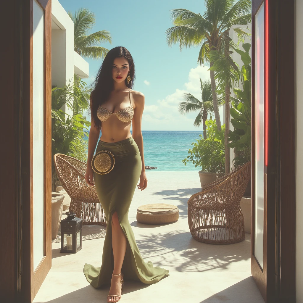 Arafed 30 years old woman, Queen of India,walking naked by the sea,holding the moon with hand, naked body view ,very hairy vagina, nice breast,perfect thick body shape,full-body view,tan skin ,long black hair.broken outfit around her waist area,long wavy hair ,full-body image view