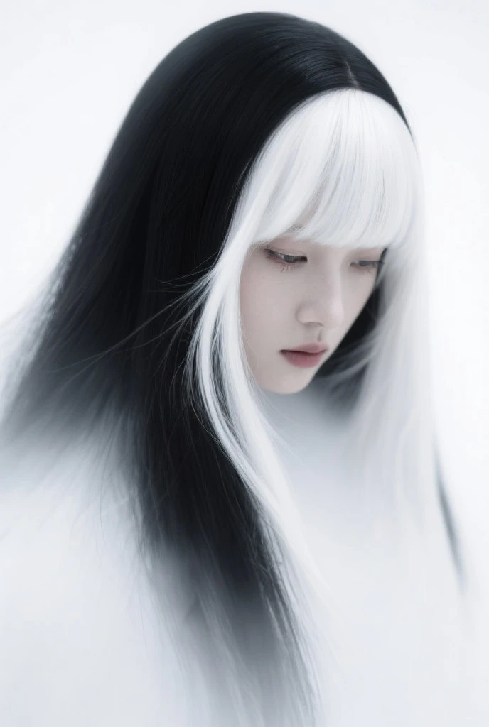 (Best quality,4K,A high resolution,Masterpiece:1.2), Ultra-detailed, Realistic, Black and white hanfu with black embroidery, Elegant white ponytail, long and flowing hair, White mask, A mask fluttering in the wind, Fringed Hair Ornament, Peony flower, Ancient style, oversized sleeves, Dynamic posing, Dramatic composition, Falling petals, red waistband, intricate background, Ancient architecture, A thin mist and thick clouds, Swirling clouds, Cinematic lighting, Complex feather background.