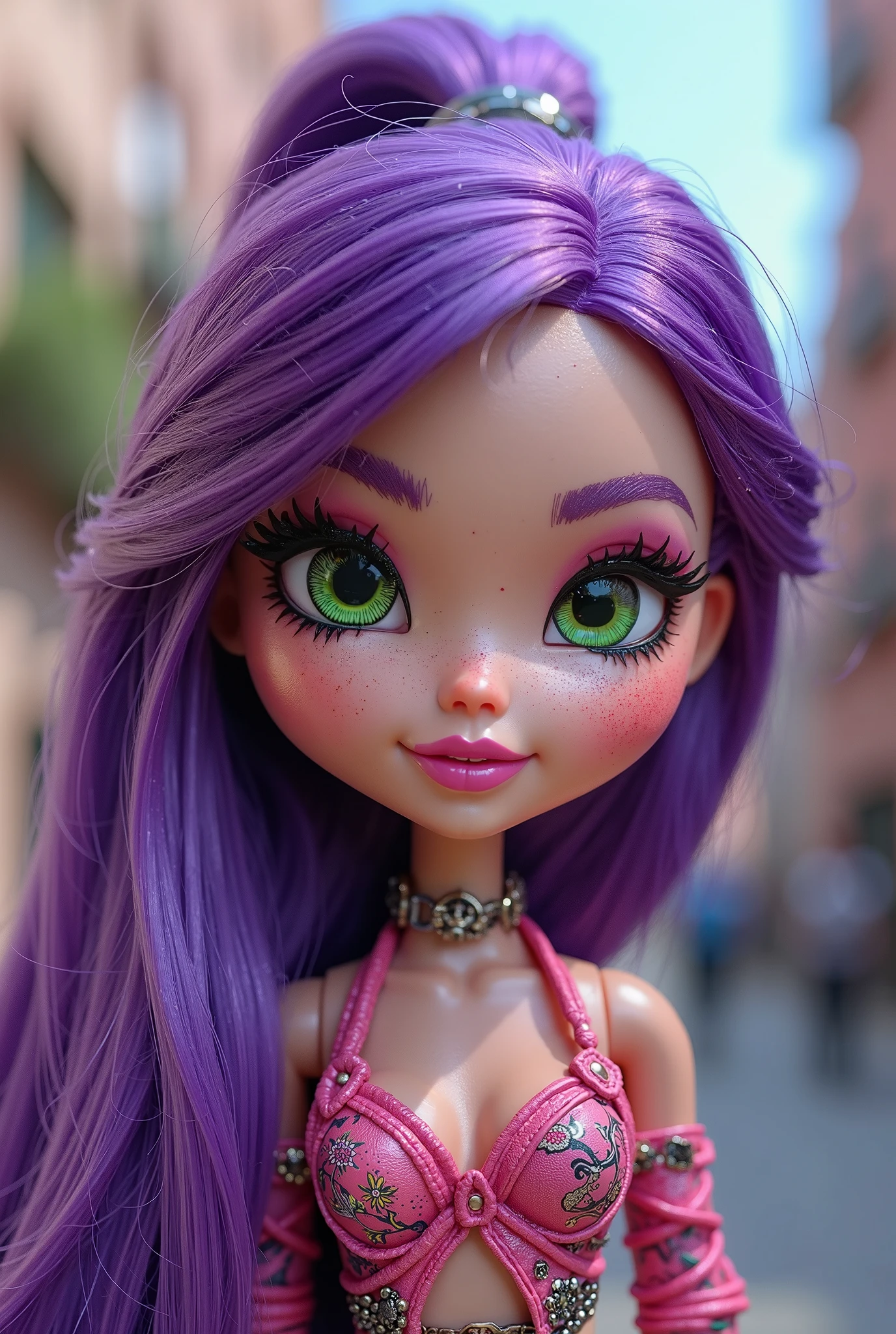 African baby Rapunzel with purple dress and pacual (Green chameleon)