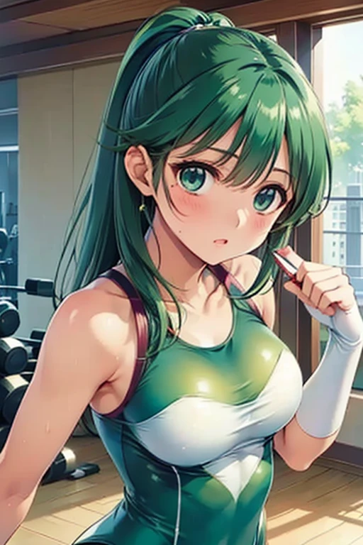 rita arsenico, 1girl, solo, long hair, breasts, bangs, hair between eyes, very long hair, yellow eyes, green hair,
sports bra, sportswear, bike shorts, lineart,
gym, exercise, yoga mat, lying, sit-up, heavy breathing, steaming body, shiny skin,
<lora:Rita_Darksushi-000007:0.65>