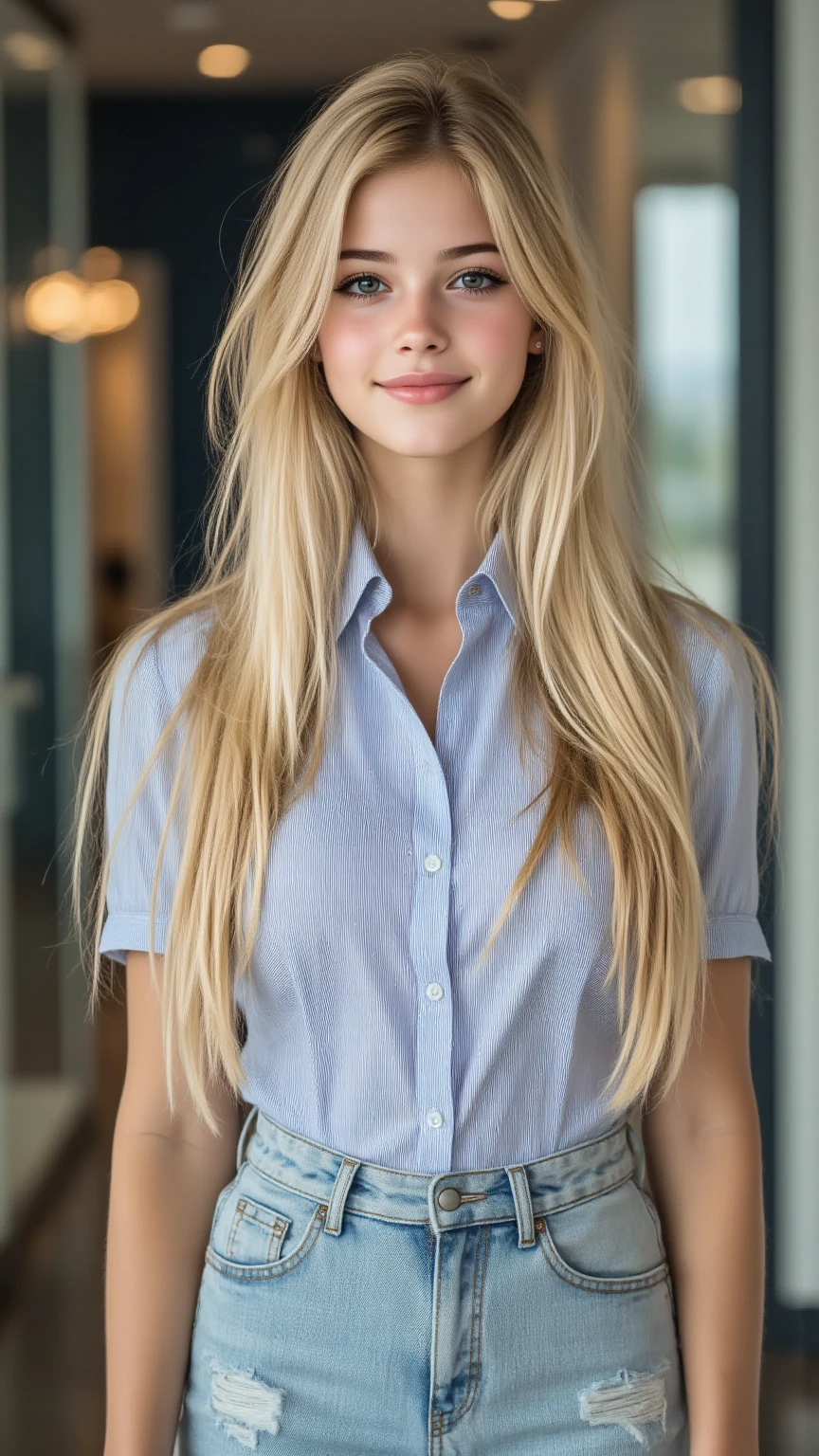 Blonde woman in white dress posing for a photo in modern minimalist designed penthouse apartment, beautiful blonde woman, Blonde woman, blonde and attractive features, young beautiful blonde, beautiful blonde girl, A beautiful blonde, sexy girl with long blonde hair, young blonde , long blonde hair and big eyes, cute female model, blonde hair and big eyes, Smiling, in a penthouse