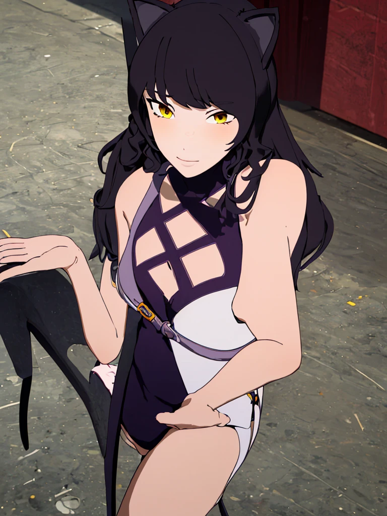 1girl ,solo,20s,mature female,black hair,long hair,cat ears,(((tanned skin))),(egypt room),black kimono,bare shoulders,dynamic angle